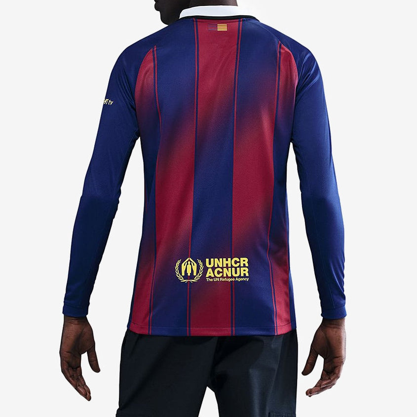 Nike Men's Lamine Yamal Barcelona 25/26 Long Sleeve Home Jersey w/ Champions League Patches (Deep Royal Blue/Midwest Gold)