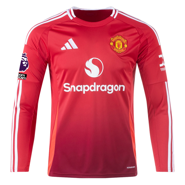 adidas Manchester United Alejandro Garnacho Long Sleeve Home Jersey w/ EPL + No Room For Racism Patches24/25 (Red)