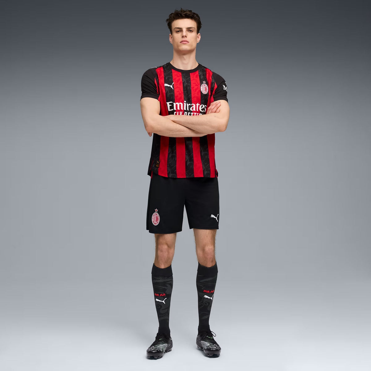 Puma Loftus-Cheek Men's AC Milan Authentic Home Jersey 25/26 w/ Seria A Patch (Red/Black)