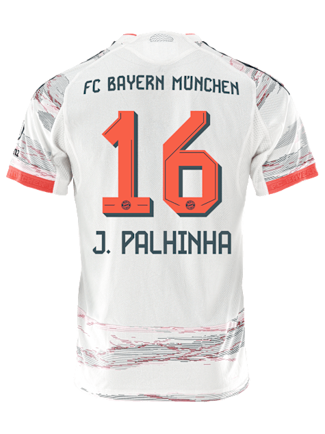 adidas J. Palhinha Authentic Away Jersey 25/26 w/ Sponsor + Meister Bundesliga Patch (White/Red)