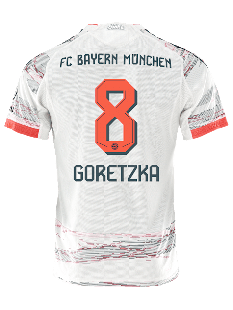 adidas Goretzka Authentic Away Jersey 25/26 w/ Sponsor + Meister Bundesliga Patch (White/Red)