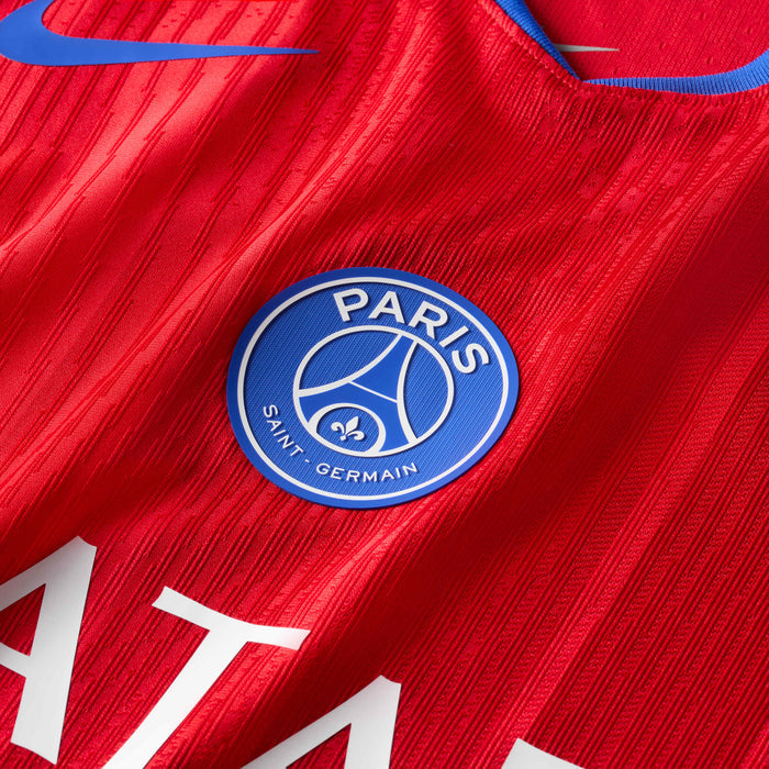 Nike Men's Paris Saint-Germain Authentic Ousmane DembÃ©lÃ© Third Jersey w/ Champions League Patches 25/26 (Sport Red/Hyper Royal)