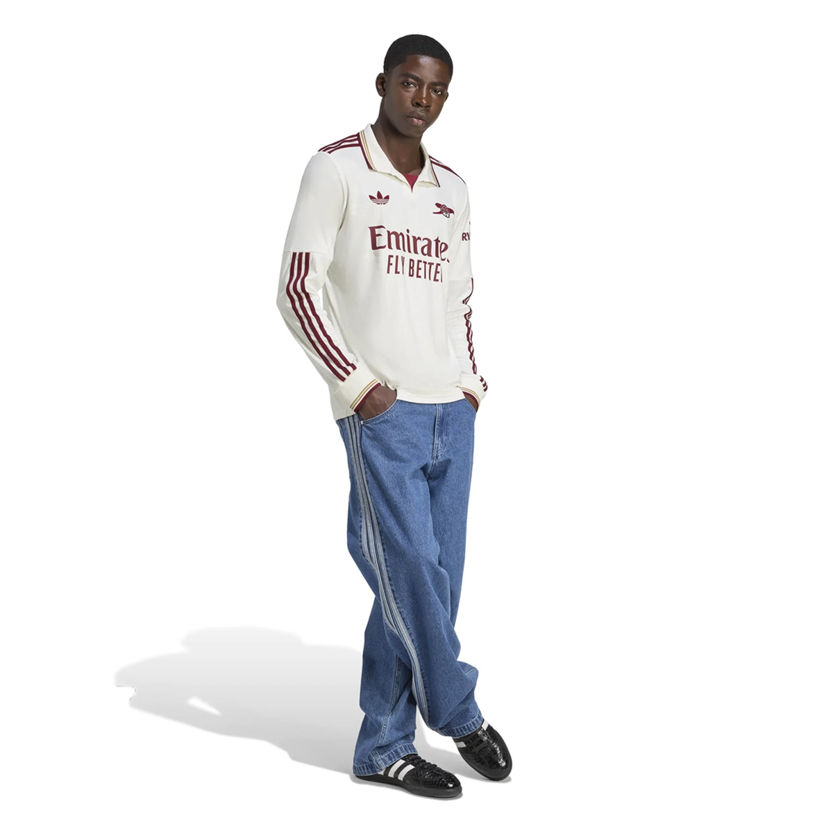 adidas Arsenal Martin Ã˜degaard Third Long Sleeve Jersey w/ EPL + No Room For Racism 25/26 (White/Burgundy)