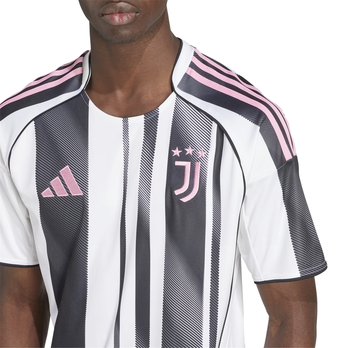 adidas Juventus J. David Home Jersey w/ Champions League Patches 25/26 (White/Black/Pink)