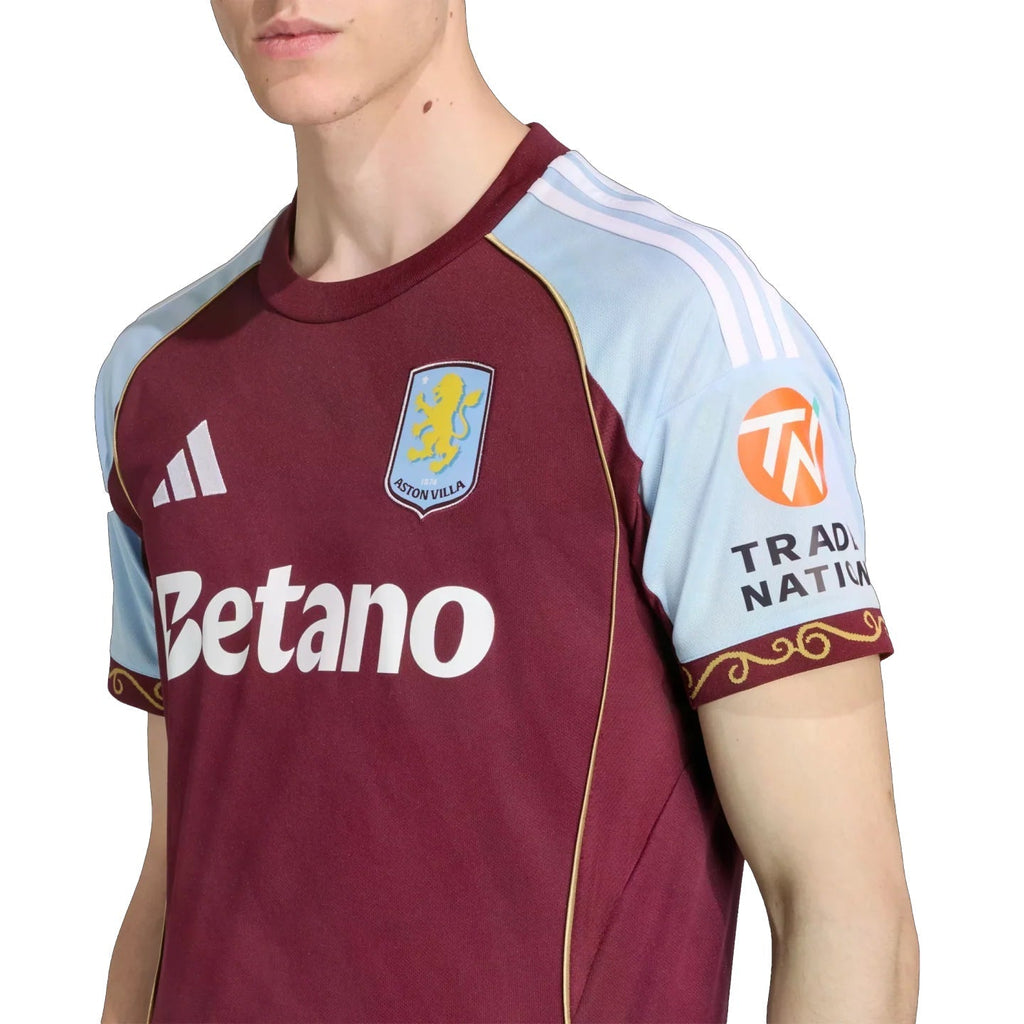 adidas Pau Men's Aston Villa Home Jersey 25/26 w/ NRFR + EPL Patches (Maroon/Blue)