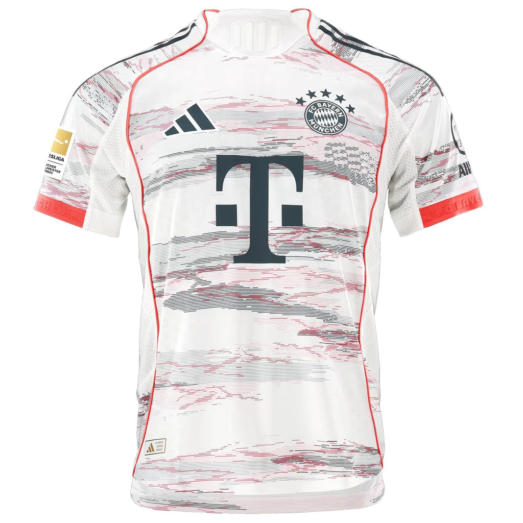 adidas J. Palhinha Authentic Away Jersey 25/26 w/ Sponsor + Meister Bundesliga Patch (White/Red)