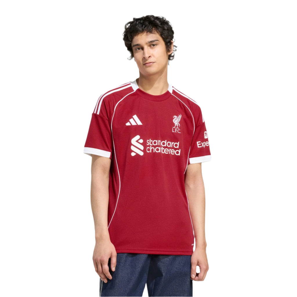 adidas Men's Liverpool Chiesa Home Jersey 25/26 w/ Champions League Patches (Strawberry Red)