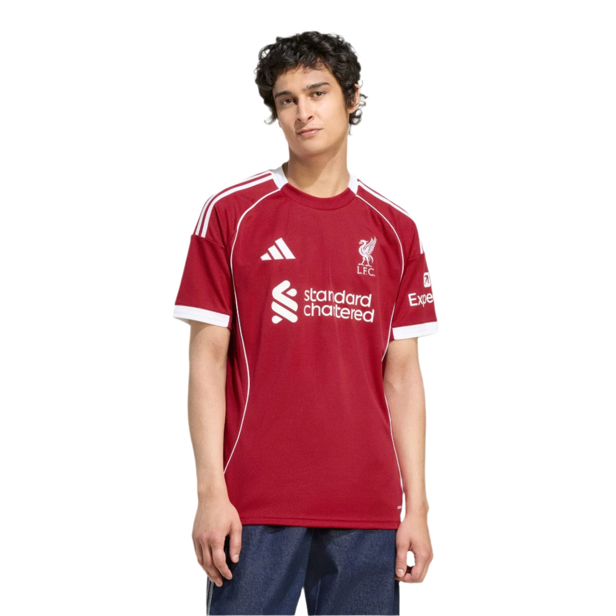 adidas Men's Liverpool Chiesa Home Jersey 25/26 w/ Champions League Patches (Strawberry Red)