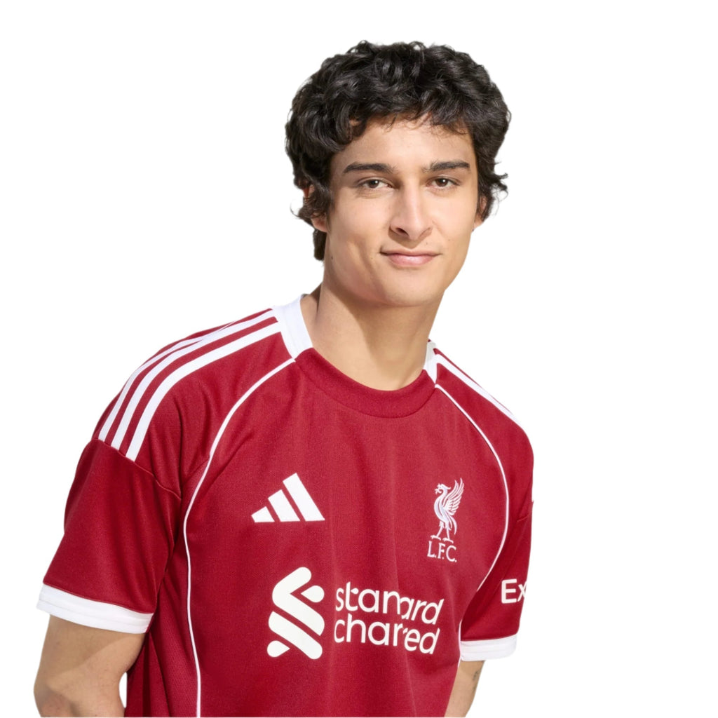 adidas Men's Liverpool Chiesa Home Jersey 25/26 w/ Champions League Patches (Strawberry Red)