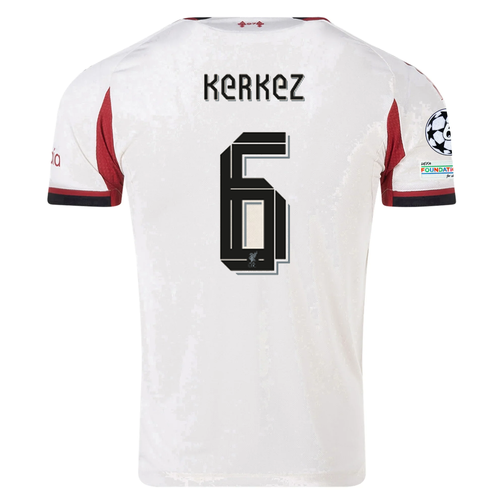 adidas Men's Liverpool Authentic Milos Kerkez Away Jersey w/ Champions League Patches 25/26 (Wonder White)