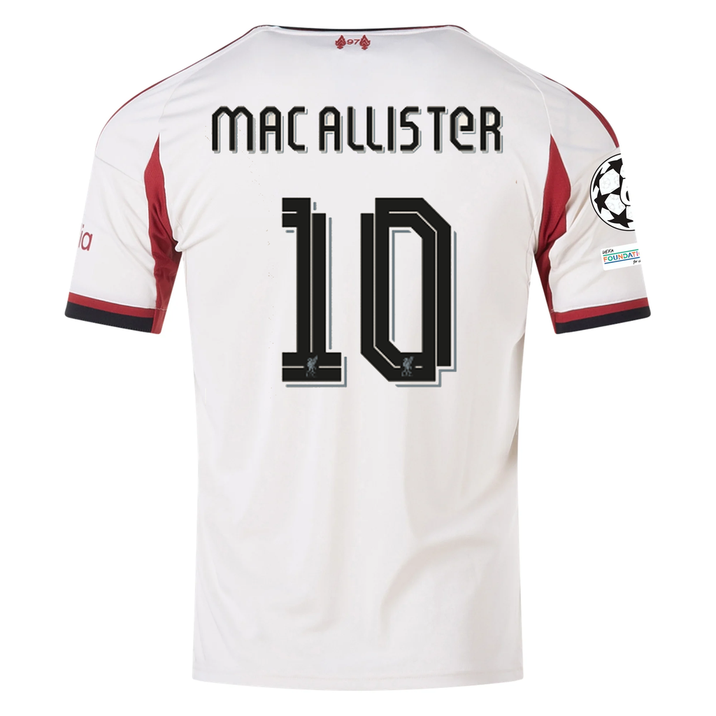 adidas Men's Liverpool Alexis Mac Allister Away Jersey w/ Champions League Patches 25/26 (Wonder White)