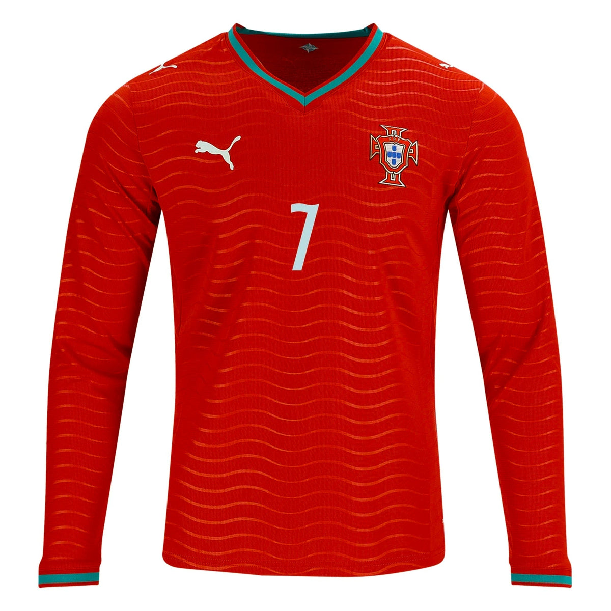 PUMA Men's Portugal Cristiano Ronaldo Long Sleeve Home World Cup 2026 Jersey (Club Red/Green Lagoon)