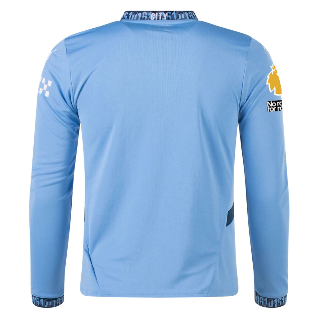 Puma Manchester City Home Long Sleeve Jersey w/ EPL + No Room For Racism Patch 24/25 (Team Light/Marine Blue)