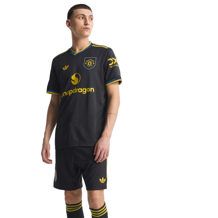 adidas Shaw Men's Manchester United Authentic Third Jersey 25/26 w/ NRFR + EPL Patches (Black)