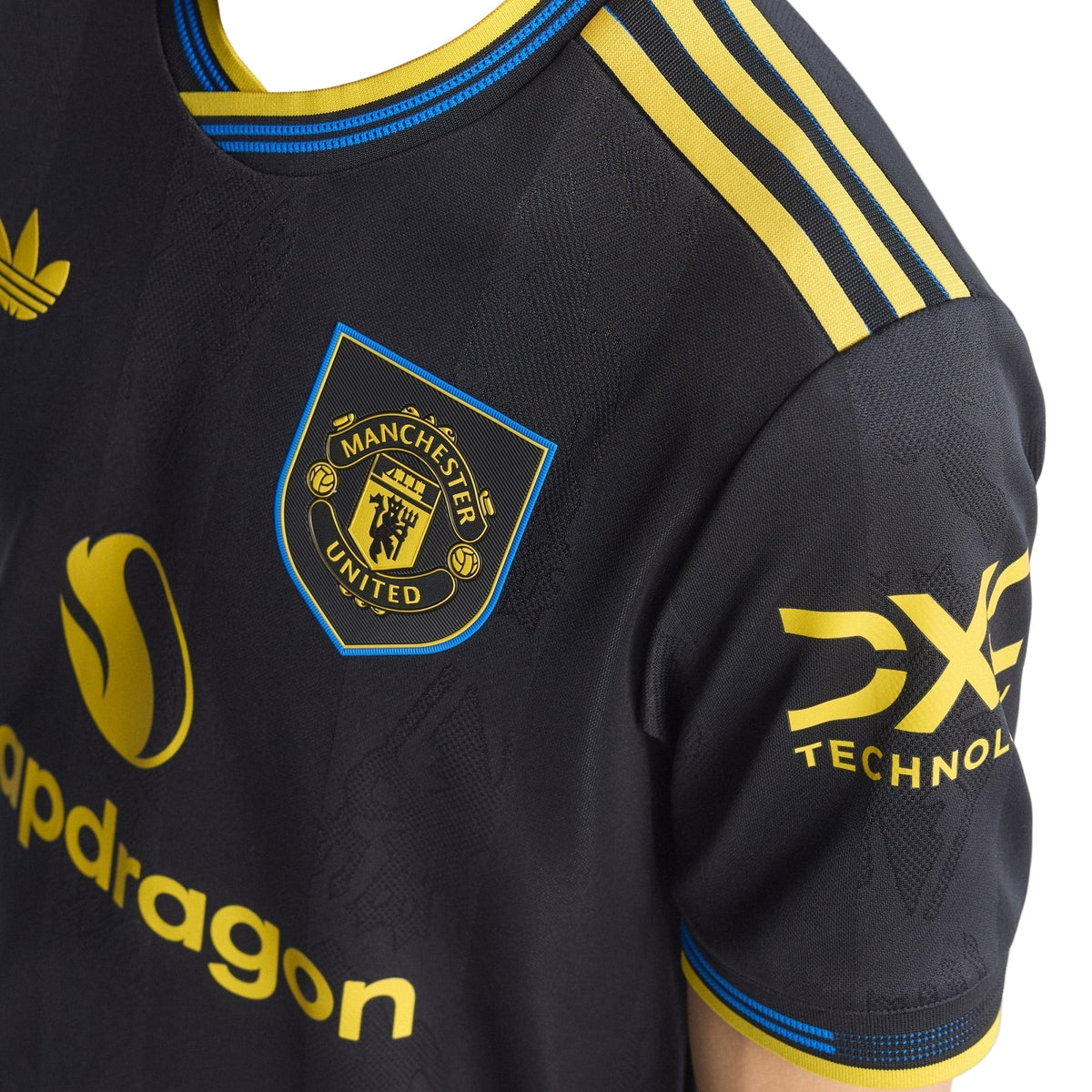 adidas Mainoo Men's Manchester United Authentic Third Jersey 25/26 w/ NRFR + EPL Patches (Black)