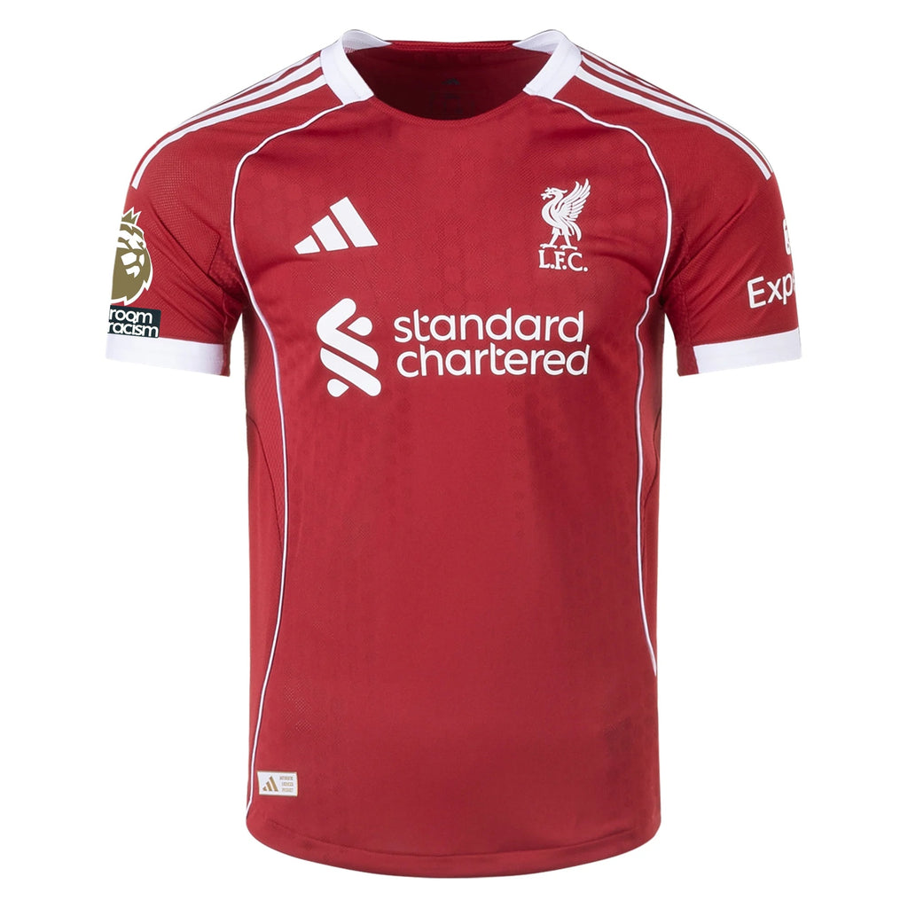 adidas Men's Liverpool FC Authentic M. Salah Home Jersey 25/26 w/ EPL + NRFR Patches (Strawberry Red)