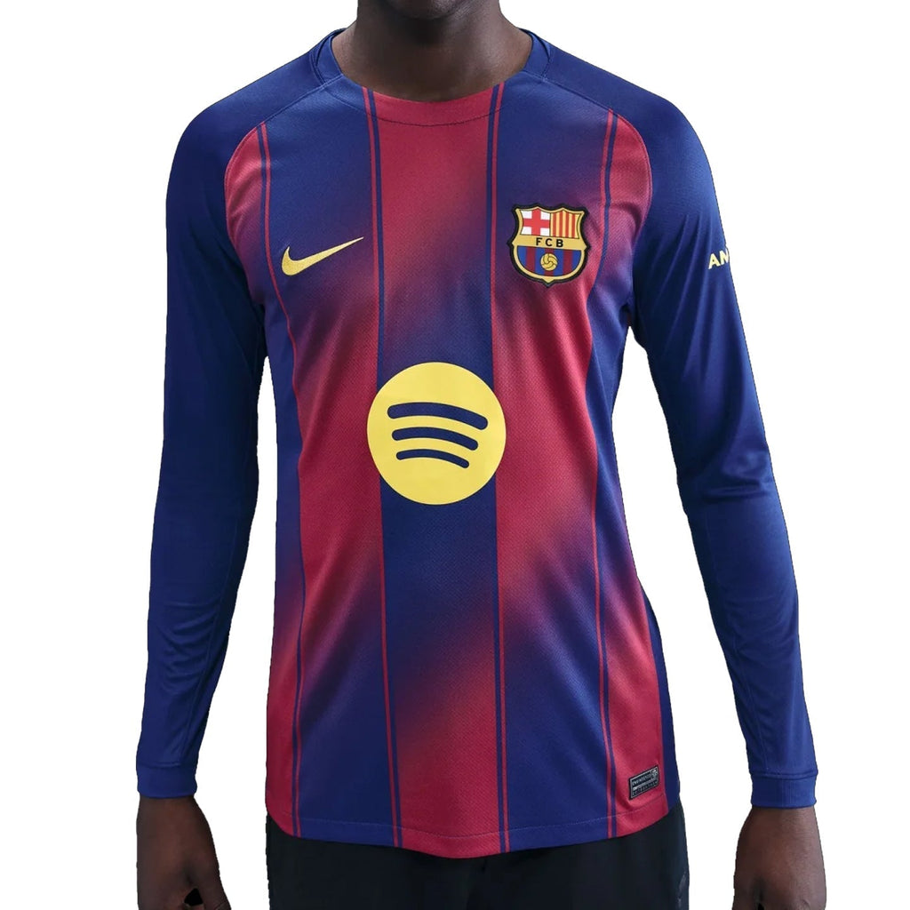 Nike Men's Lamine Yamal Barcelona 25/26 Long Sleeve Home Jersey w/ Champions League Patches (Deep Royal Blue/Midwest Gold)