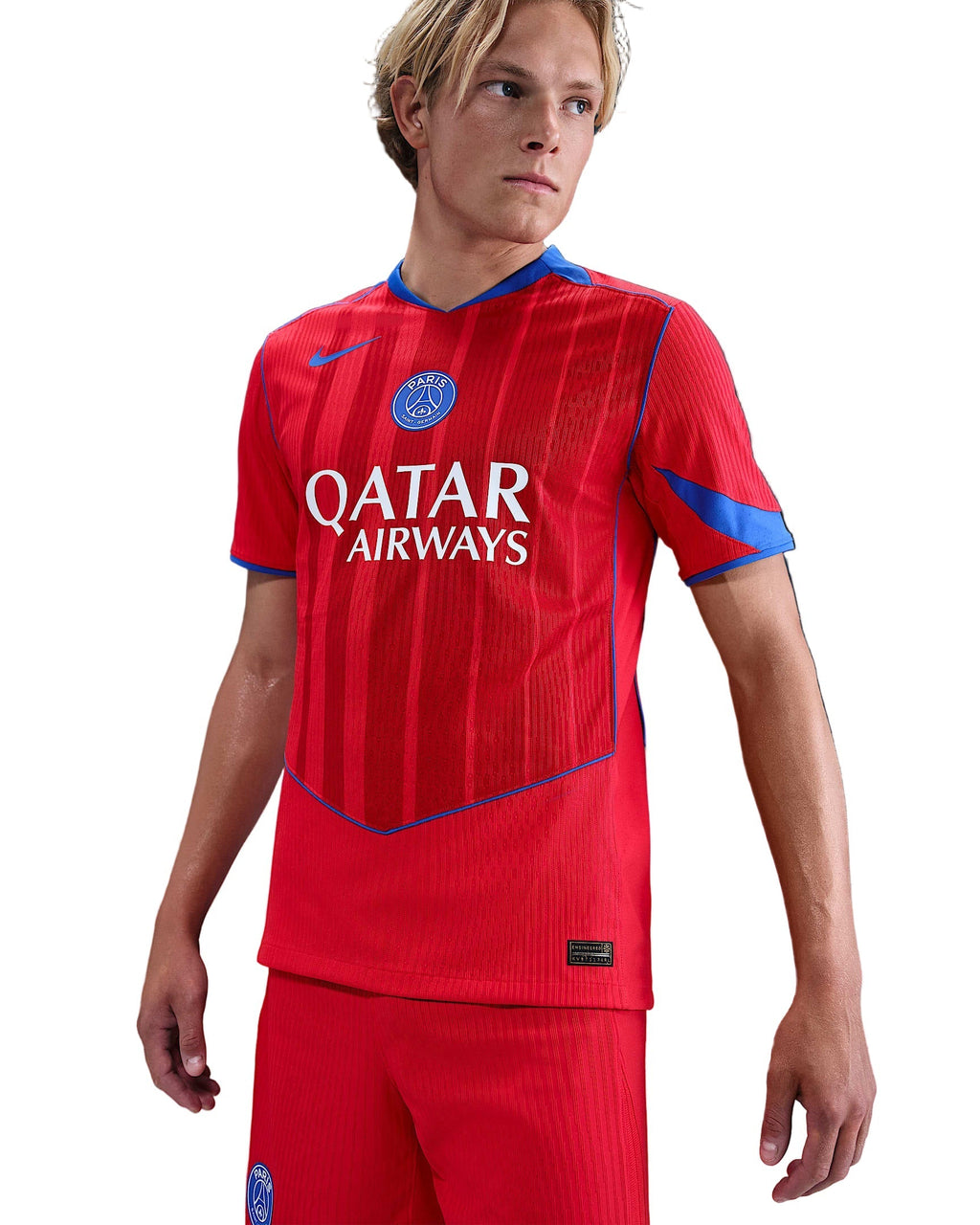Nike Men's Paris Saint-Germain Authentic Ousmane DembÃ©lÃ© Third Jersey w/ Champions League Patches 25/26 (Sport Red/Hyper Royal)