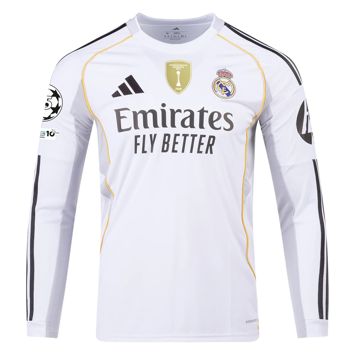 adidas Real Madrid Camavinga Long Sleeve Home Jersey w/ Intercontinental + Champions League Patches 25/26 (White)