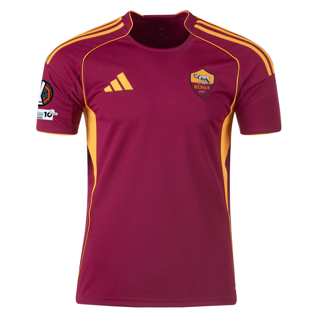 adidas Men's Roma Manu Kone Home Jersey w/ Europa League Patches 25/26 (Burgundy)