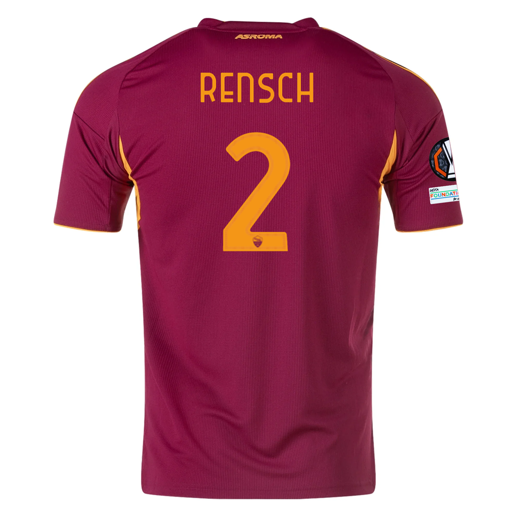 adidas Men's Roma Devyne Rensch Home Jersey w/ Europa League Patches 25/26 (Burgundy)