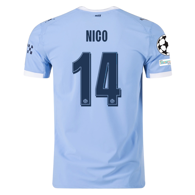 Puma Manchester City Authentic Nico Home Jersey w/ Champions League Patches 25/26 (Team Light Blue/White)