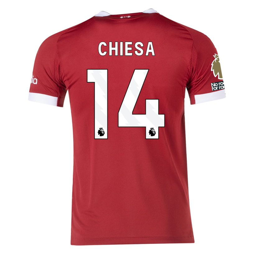 adidas Men's Liverpool FC Authentic Chiesa Home Jersey 25/26 w/ EPL + NRFR Patches (Strawberry Red)