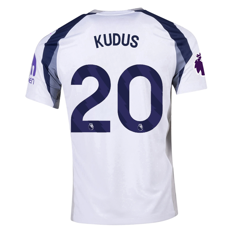 Nike Kudus Tottenham Hotspurs Home Jersey w/ EPL + No Room For Racism Patch 25/26 (White/Iron/Binary Blue)