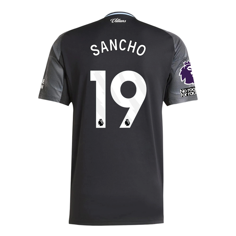 adidas Sancho Men's Aston Villa 25/26 Away Jersey w/ EPL + NRFR Patches (Black/Global Blue)