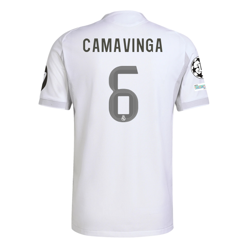 adidas Eduardo Camavinga Real Madrid 25/26 Home Jersey w/ Champions League Patches (White)