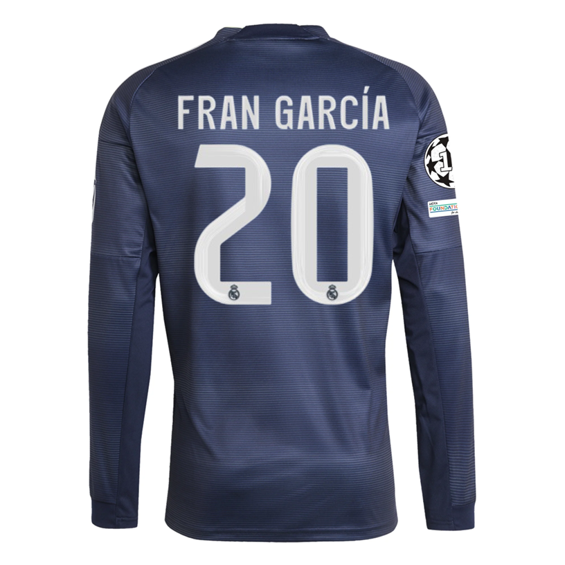 adidas Real Madrid Fran Garcia Long Sleeve Away Jersey w/ Champions League Patches 25/26 (Legend Ink)