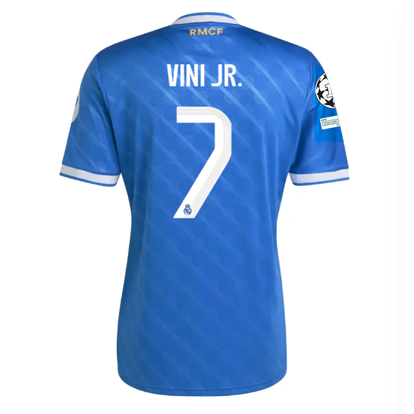 adidas Vini Jr. Men's Real Madrid Third Jersey 25/26 w/ Champions League Patches (Blue/White)