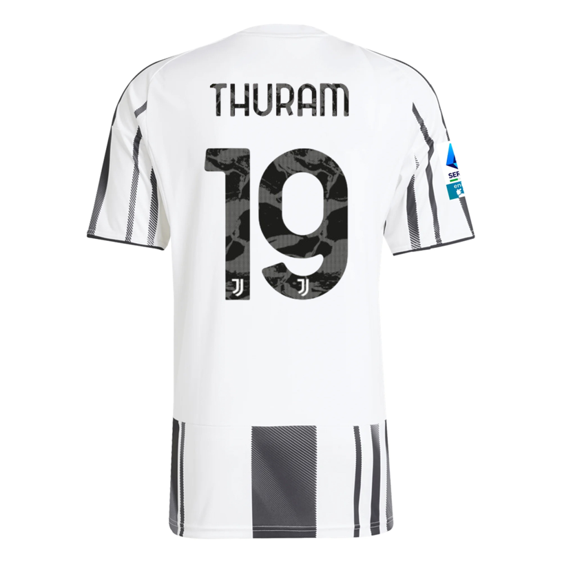 adidas Men's Juventus Thuram Home Jersey w/ Serie A Patch 25/26 (White/Black/Pink)