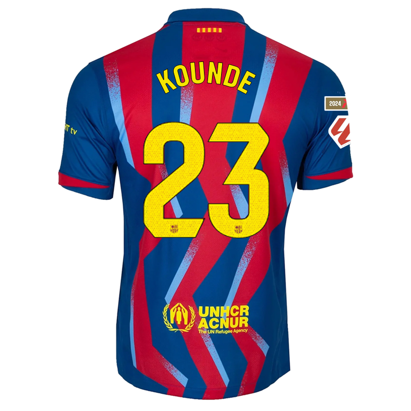Nike Men's FC Barcelona Kounde 4th Jersey 25/26 w/ La Liga Patches (Blue/Red/Yellow)