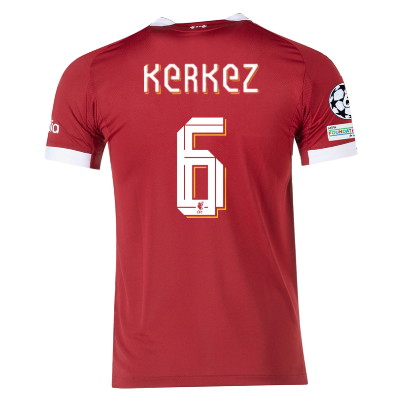 adidas Men's Liverpool Kerkez Home Jersey 25/26 w/ Champions League Patches (Strawberry Red)