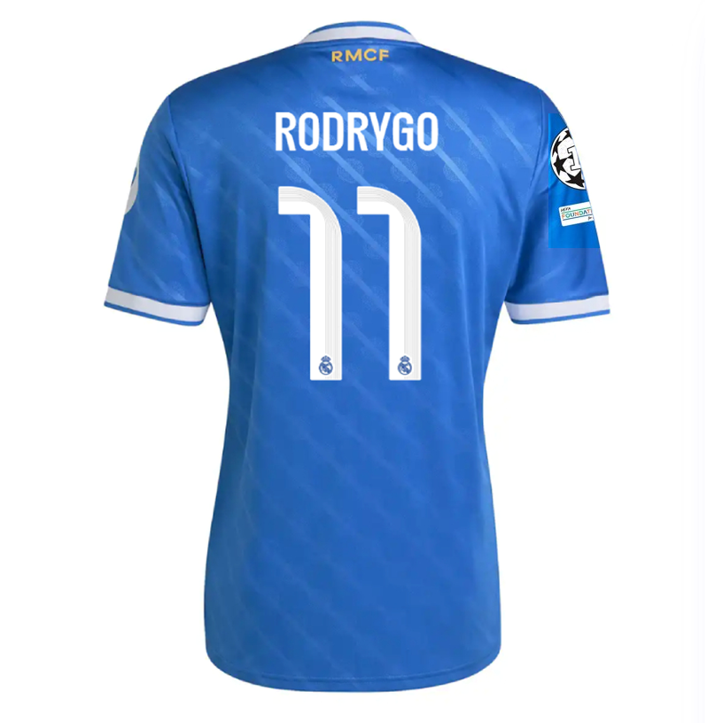 adidas Rodrygo Men's Real Madrid Third Jersey 25/26 w/ Champions League Patches (Blue/White)