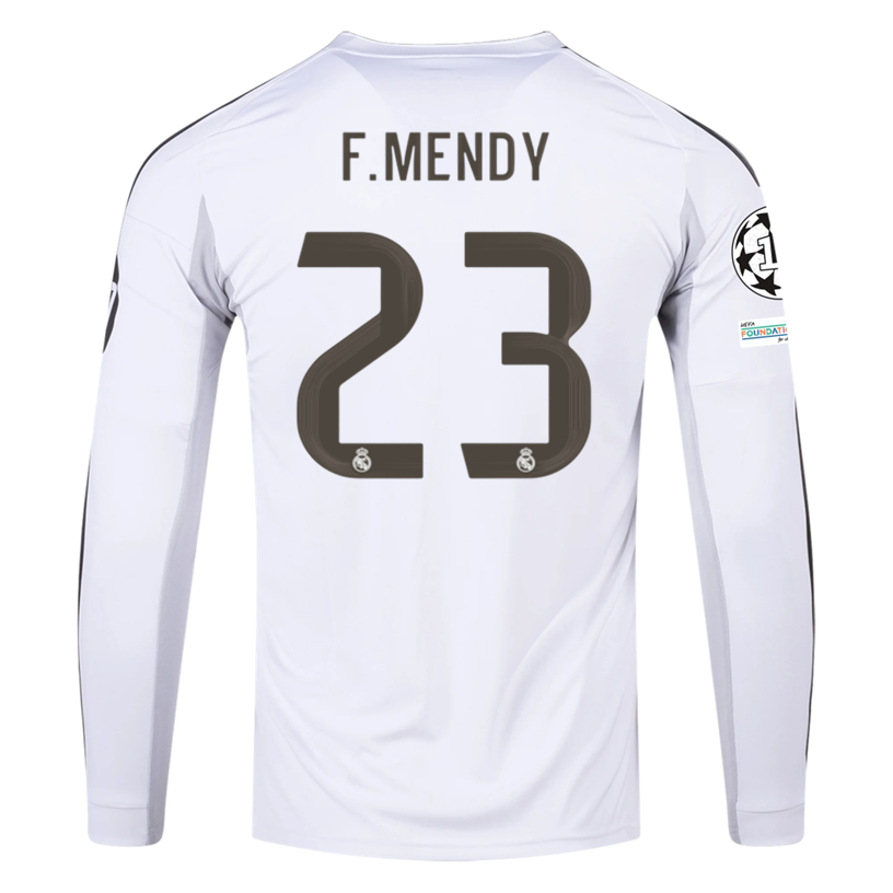adidas Real Madrid F. Mendy Long Sleeve Home Jersey w/ Intercontinental + Champions League Patches 25/26 (White)