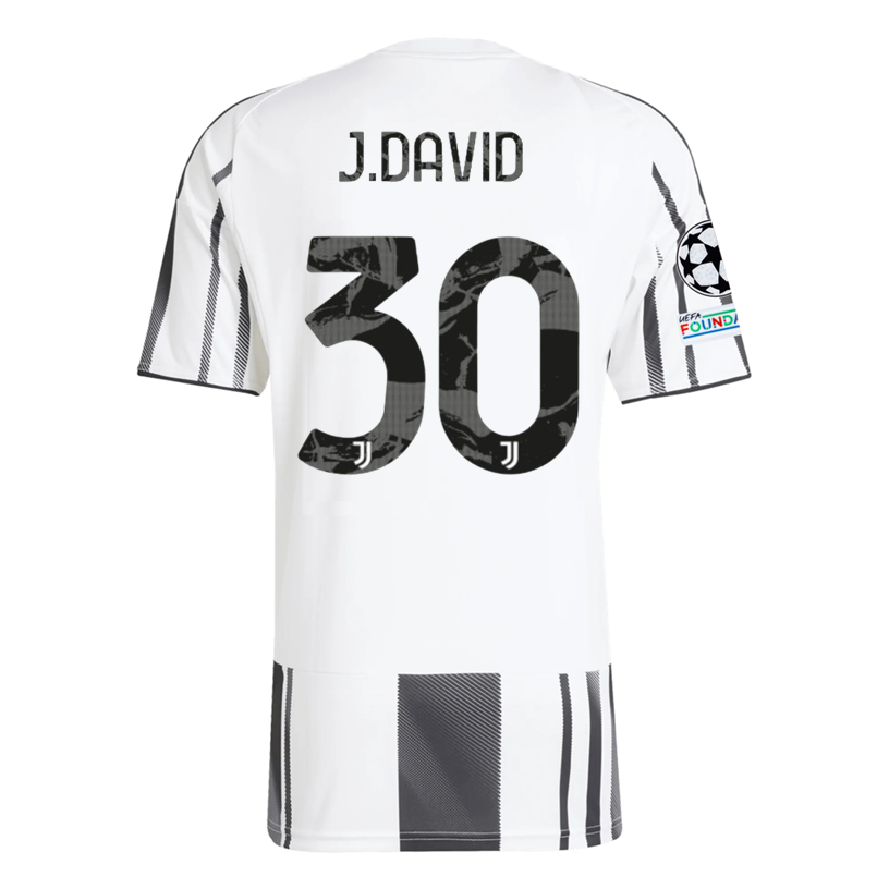 adidas Juventus J. David Home Jersey w/ Champions League Patches 25/26 (White/Black/Pink)