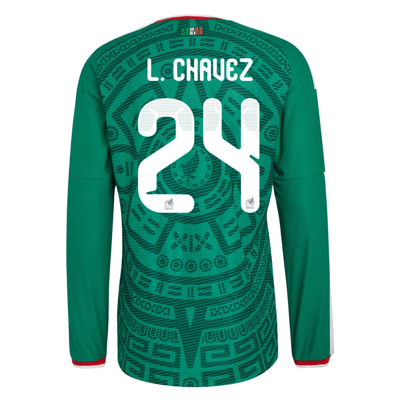 adidas Men's L. Chavez Mexico Long-Sleeve Authentic Home Jersey 2026 (Bold Green)
