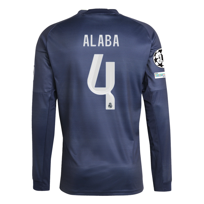 adidas Real Madrid Alaba Long Sleeve Away Jersey w/ Champions League Patches 25/26 (Legend Ink)