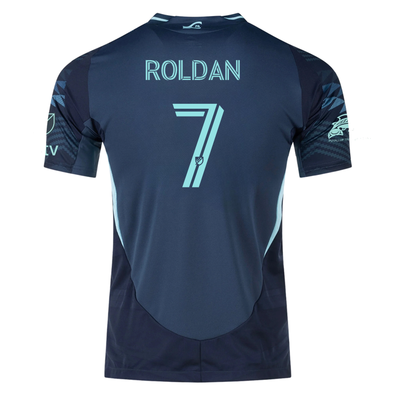adidas C. Roldan Seattle Sounders Authentic Away Jersey 25/26 w/ MLS Patches & Sponsor (Aura Ink)