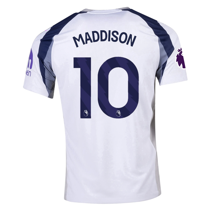 Nike Maddison Tottenham Hotspurs Home Jersey w/ EPL + No Room For Racism Patch 25/26 (White/Iron/Binary Blue)