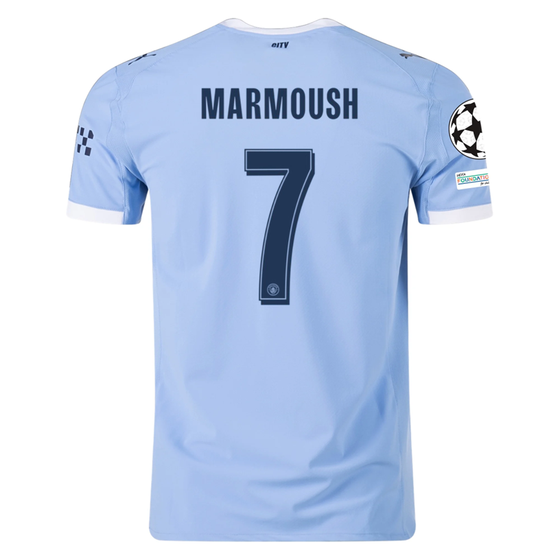 Puma Manchester City Authentic Marmoush Home Jersey w/ Champions League Patches 25/26 (Team Light Blue/White)