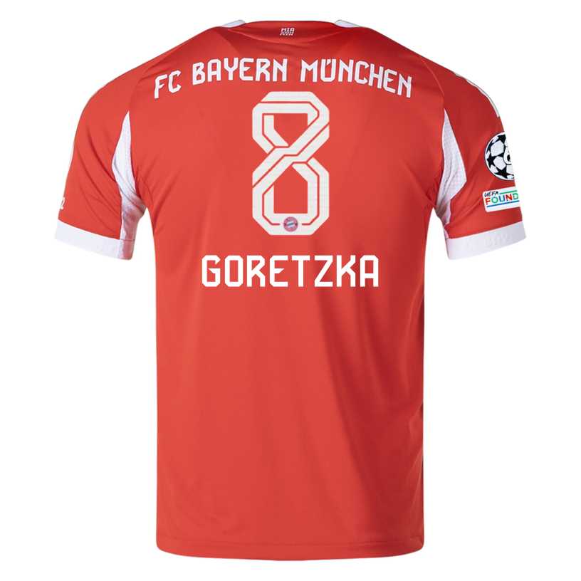 adidas Bayern Munich Goretzka Home Jersey w/ Champions League Patches 25/26 (Red)