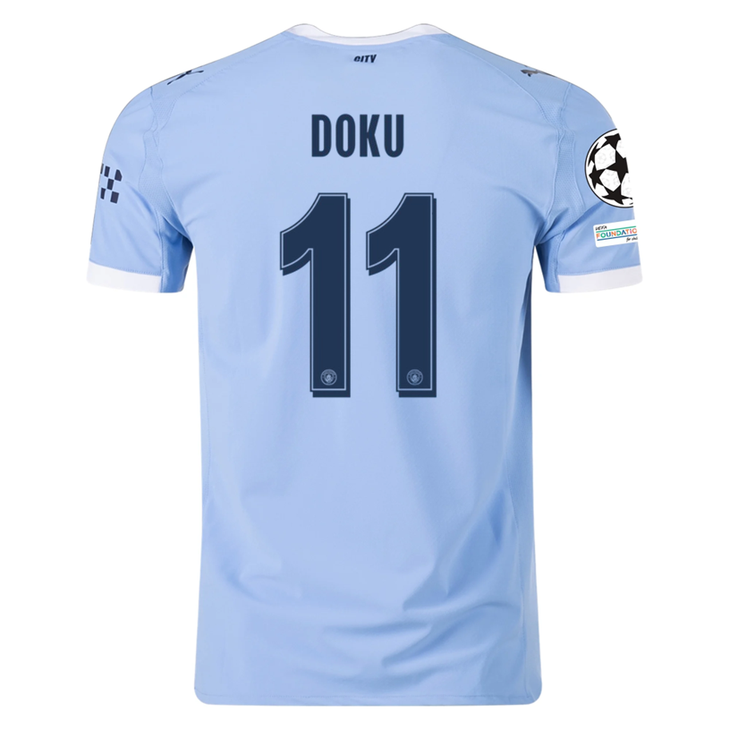 Puma Manchester City Authentic Doku Home Jersey w/ Champions League Patches 25/26 (Team Light Blue/White)
