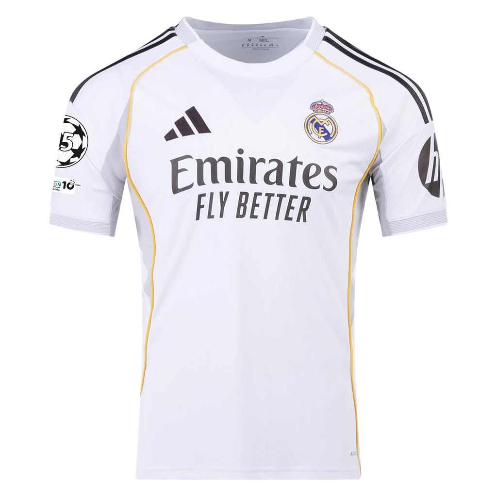 adidas AurÃ©lien TchouamÃ©ni Real Madrid 25/26 Home Jersey w/ Champions League Patches (White)