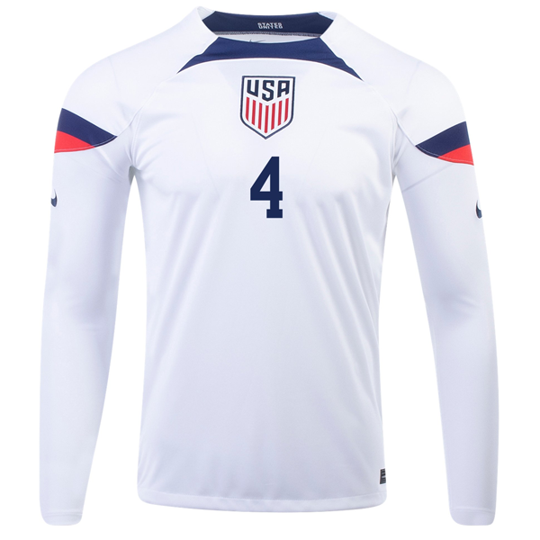 Nike United States Tyler Adams Home Long Sleeve Jersey 22/23 (White/Loyal Blue)