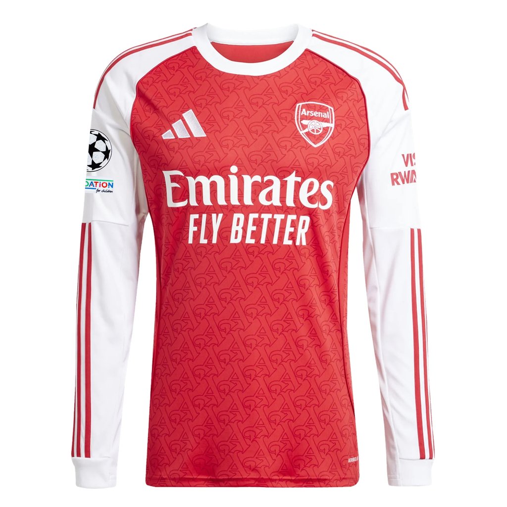adidas Arsenal Long Sleeve Home Jersey w/ Champions League Patches 25/26 (Better Scarlet/White)