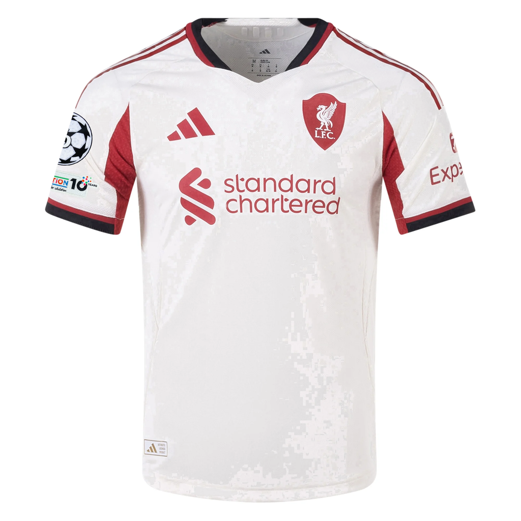 adidas Men's Liverpool Authentic Milos Kerkez Away Jersey w/ Champions League Patches 25/26 (Wonder White)