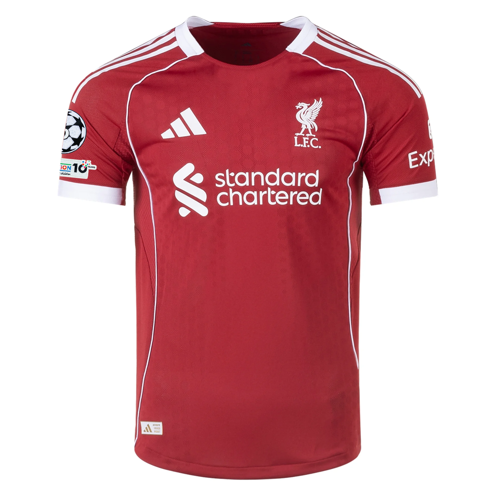 adidas Men's Liverpool FC Authentic Brodley Home Jersey 25/26 w/ Champions League Patches (Strawberry Red)